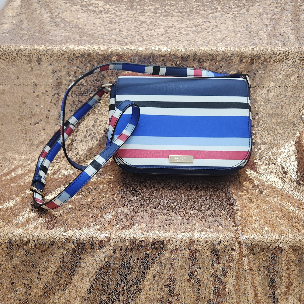 Kate Spade Blue, White and Red Stripes Flap Crossbody Bag